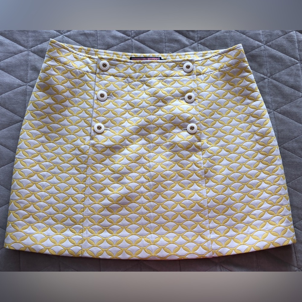 Vineyard Vines Yellow & White Whale Fish Nautical Style Mini Lined Skirt US6